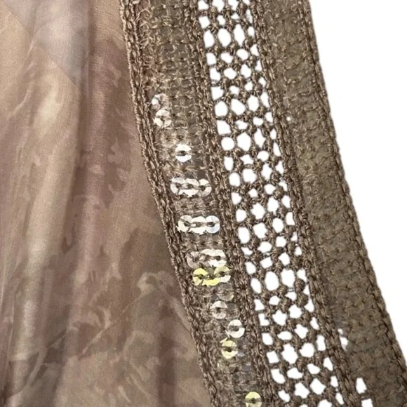 Saks Fifth Avenue Italy silk blouse tie dye tab sleeves crochet bohemian S - Picture 4 of 8